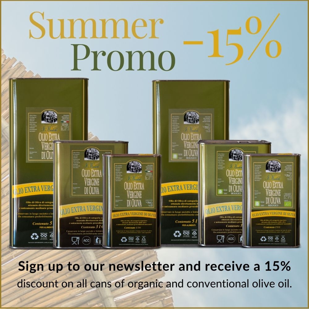 Olive oil purchase promotion from July 30th to September 15th with newsletter subscription